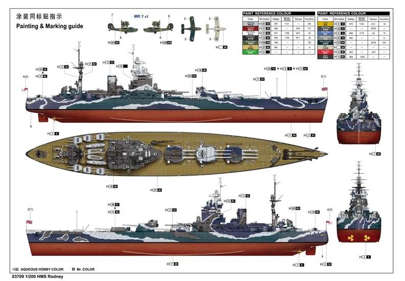 Brytyjski okręt wojenny - pancernik HMS Rodney w skali 1:200 plastikowy model do sklejania Trumpeter_03709_image_19-image_Trumpeter_03709_6
