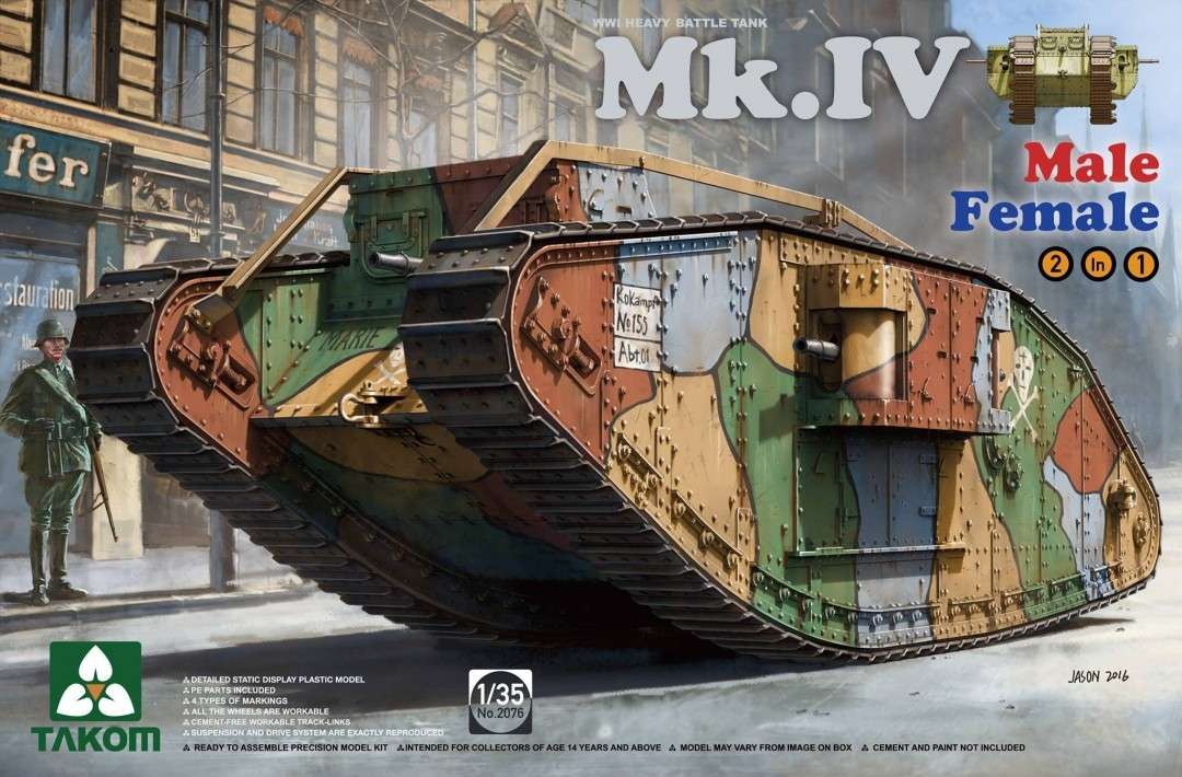 Brytyjski czołg Mark IV w wersji Male/Female, plastikowy model do sklejania Takom 2076 w skali 1:35-image_Takom_2076_1
