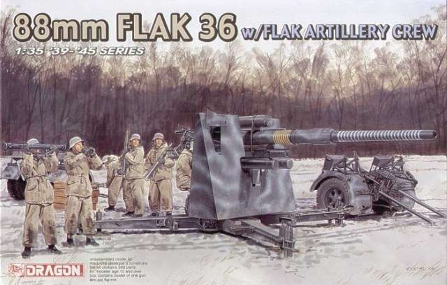 Niemieckie działo przeciwlotnicze 88 mm FlaK 36 wraz z załogą, plastikowy model i figurki do sklejania Dragon 6260 w skali 1:35.-image_Dragon_6260_1