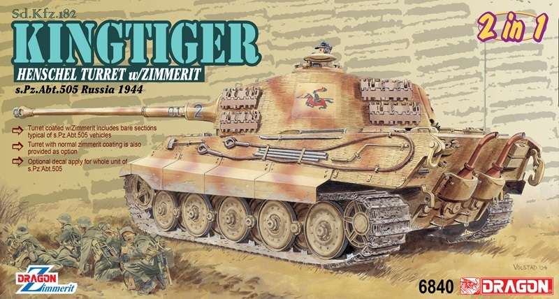 Niemiecki czołg Kingtiger Henschel Turret w/Zimmerit, plastikowy model do sklejania Dragon 6840 w skali 1:35.-image_Dragon_6840_1