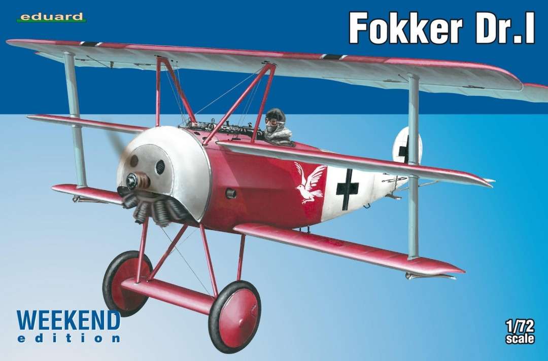 Trójpłatowy niemiecki myśliwiec Fokker Dr.1 z I Wojny Światowej w skali 1:72, model Eduard 7438.-image_Eduard_7438_1