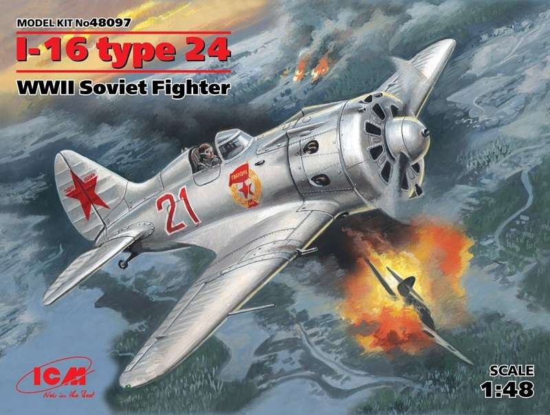 Radziecki jednomiejscowy myśliwiec Polikarpow I-16 type 24 , plastikowy model do sklejania ICM 48097 w skali 1:48-image_ICM_48097_1