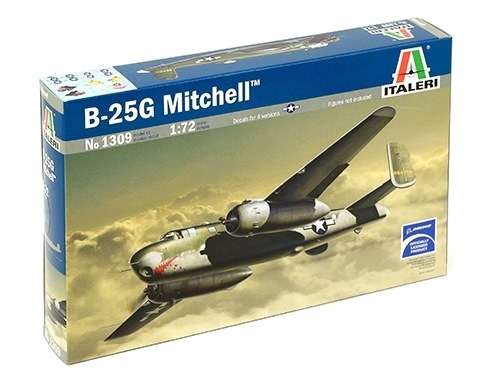 Model amerykańskiego średniego bombowca North American B25G Mitchell, plastikowy model do sklejania Italeri 1309 w skali 1/72.-image_Italeri_1309_1