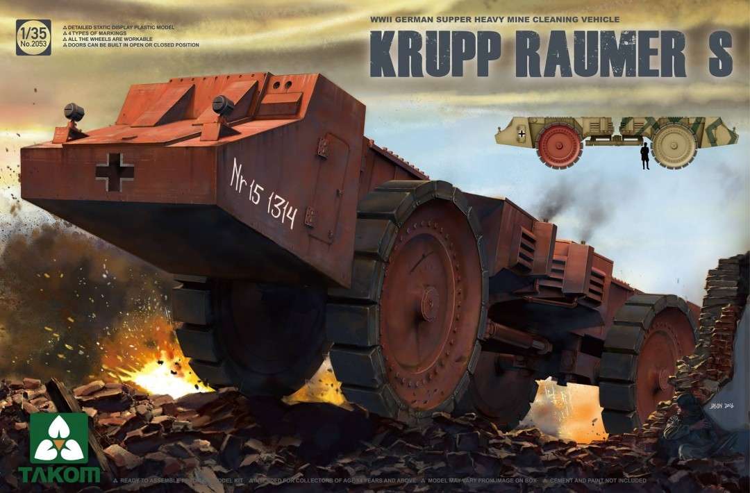 Niemiecki pojazd do rozminowywania terenu Krupp Raumer S, plastikowy model do sklejania Takom 2053 w skali 1:35-image_Takom_2053_1