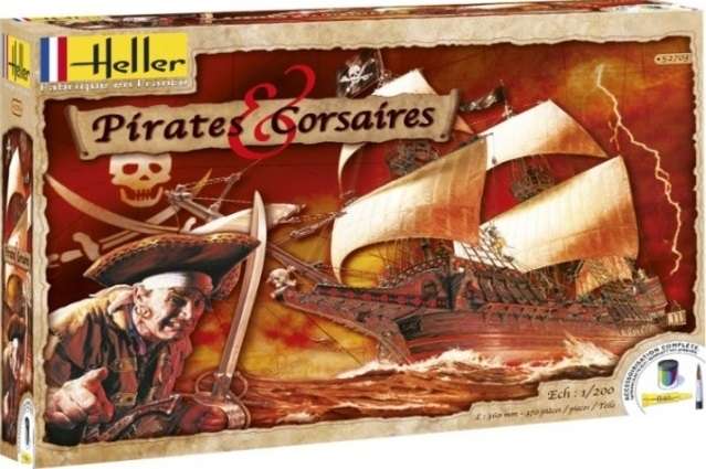 Zestaw modelarski - galeon Golden Hind w wersji pirackiej w skali 1:200, zestaw Heller 52703 Pirates and Corsaires z farbami, klejem i pędzlem.-image_Heller_52703_1