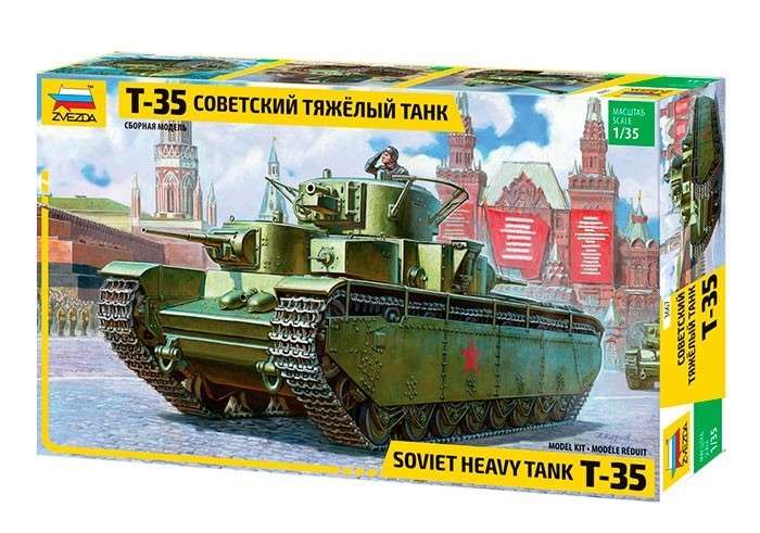 Model radzieckiego ciężkiego czołgu T-35 z okresu WWII, model Zvezda 3667 w skali 1/35. -image_Zvezda_3667_1