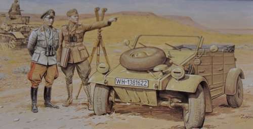 Niemiecki samochód wojskowy Kubelwagen z oficerami, plastikowy model oraz figurki do sklejania Dragon 6364 w skali 1:35-image_Dragon_6364_1