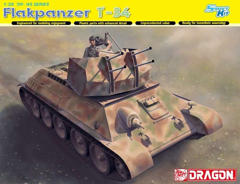 Model niemieckiego samobieżnego działa przeciwlotniczego Flakpanzer T-34, plastikowy model do sklejania Dragon 6599 w skali 1/35.-image_Dragon_6599_1