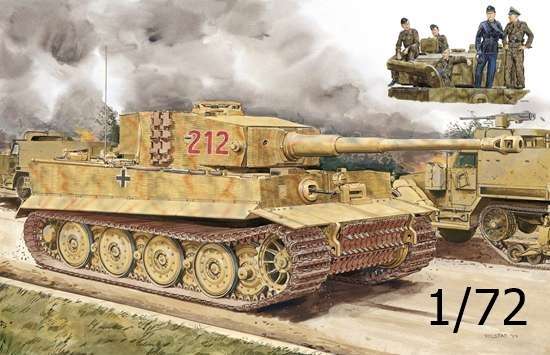 Niemiecki czołg Panzerkampfwagen VI Ausf.E Tiger I (Zimmerit) - późna produkcja + załoga, plastikowy model i figurki do sklejania Dragon 7440 w skali 1/72.-image_Dragon_7440_1