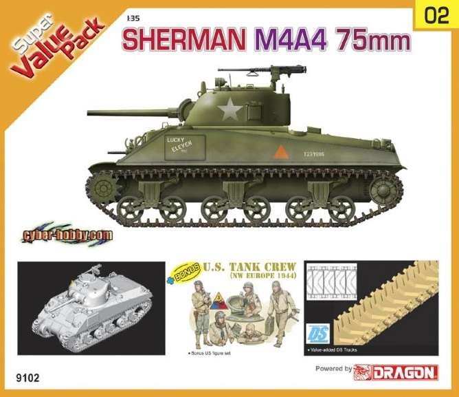 Amerykański średni czołgu Sherman M4A4 75 mm, plastikowy model do sklejania Dragon 9102 w skali 1:35-image_Dragon_9102_1