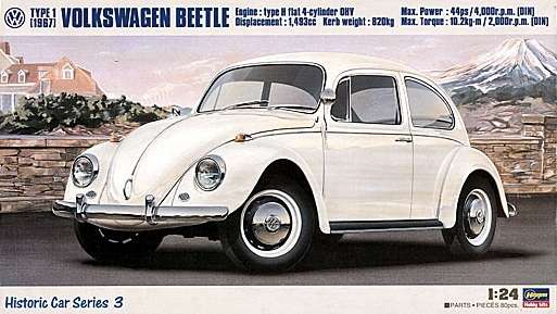Niemiecki samochód osobowy Volkswagen Beetle Typ 1 (1967), plastikowy model do sklejania Hasegawa 21203 w skali 1:24-image_Hasegawa Hobby Kits_21203_1