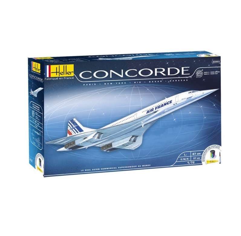 Zestaw modelarski Heller 52903 - samolot Concorde (Air France), plastikowy model do sklejania w skali 1:72 z farbami, klejem i pędzlami.-image_Heller_52903_1