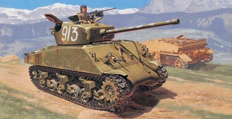 Model amerykańskiego czołgu M4A2 76mm Wet Sherman, plastikowy model do sklejania Italeri 6483 w skali 1/35.-image_Italeri_6483_1