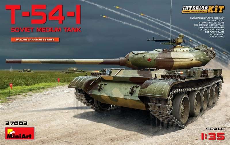 Radziecki czołg podstawowy T-54-1 z dokładnie odwzorowanym wnętrzem, plastikowy model do sklejania MiniArt 37003 w skali 1:35-image_MiniArt_37003_1
