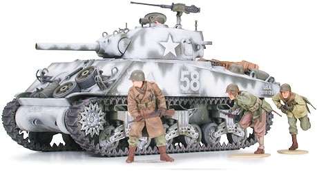 Amerykański czołg średni M4A3 Sherman z działem 105mm, plastikowy model do sklejania Tamiya 35251 w skali 1:35.-image_Tamiya_35251_1