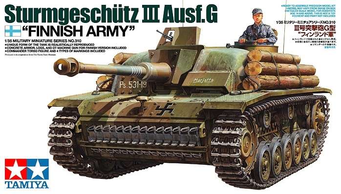 Niemieckie działo pancerne StuG. III Ausf. G w wersji dla fińskiej armii, plastikowy model do sklejania Tamiya 35310 w skali 1:35.-image_Tamiya_35310_1