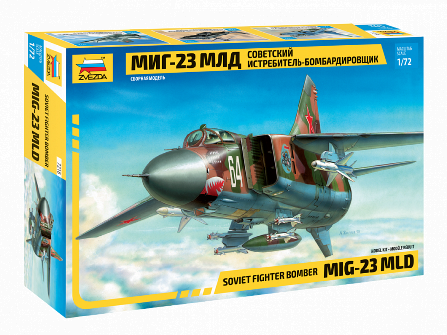 Model radzieckiego samolotu odrzutowego MiG-23 MLD, plastikowy model do sklejania Zvezda 7218 w skali 1/72. -image_Zvezda_7218_1