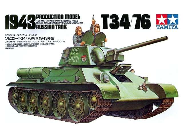 Radziecki czołg T34/76 w wersji z 1943 roku, plastikowy model do sklejania Tamiya 35059 w skali 1:35-image_Tamiya_35059_1